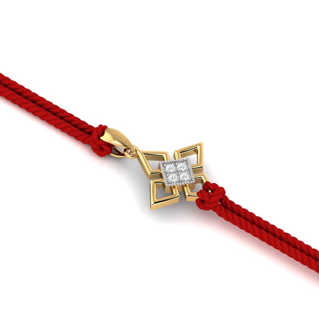 Kuberbox Yellow Gold Geometrical Diamond Rakhi Cum Pendant : RA2082