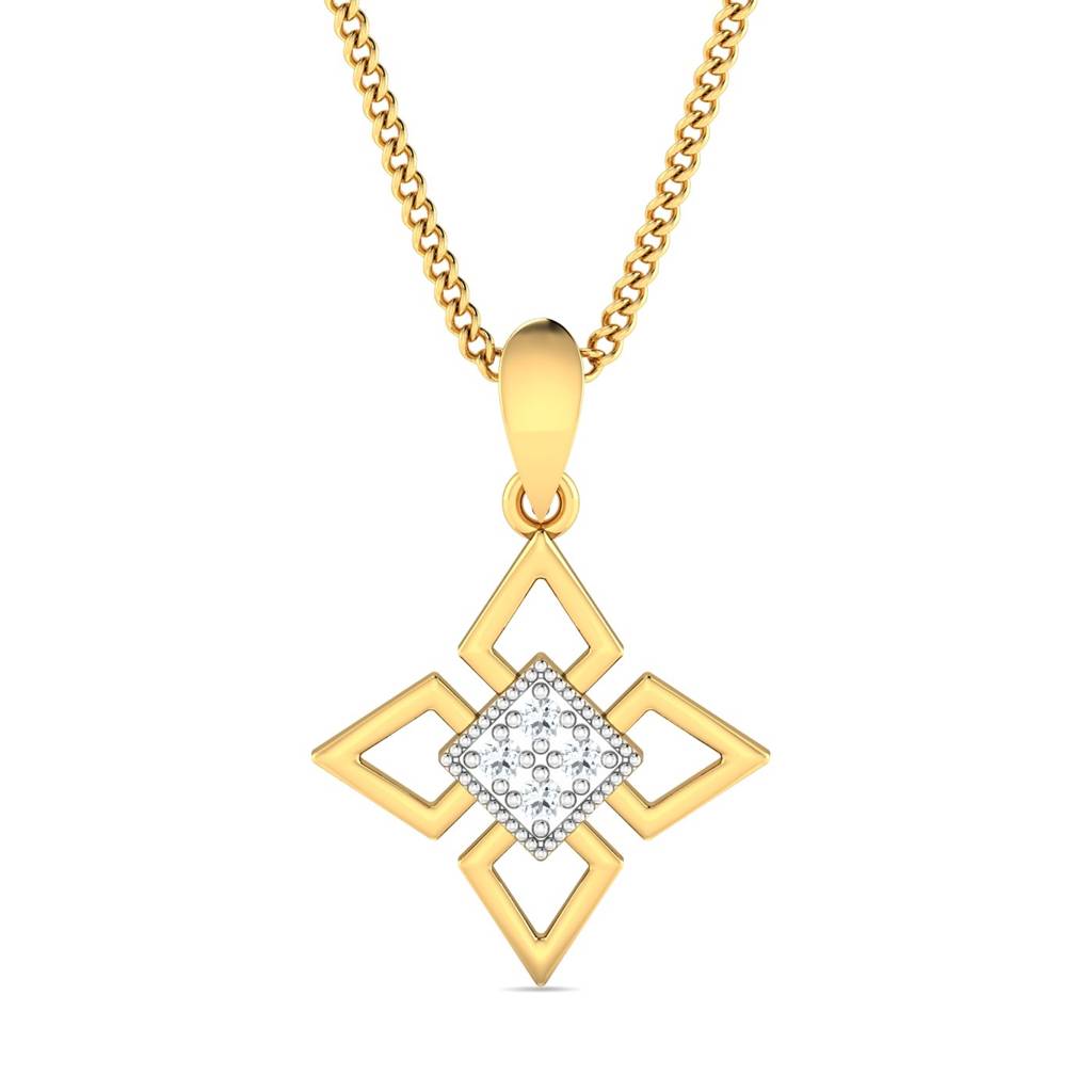 Kuberbox Yellow Gold Geometrical Diamond Rakhi Cum Pendant : RA2082