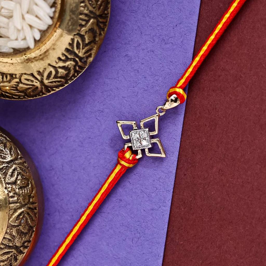 Kuberbox Yellow Gold Geometrical Diamond Rakhi Cum Pendant : RA2082