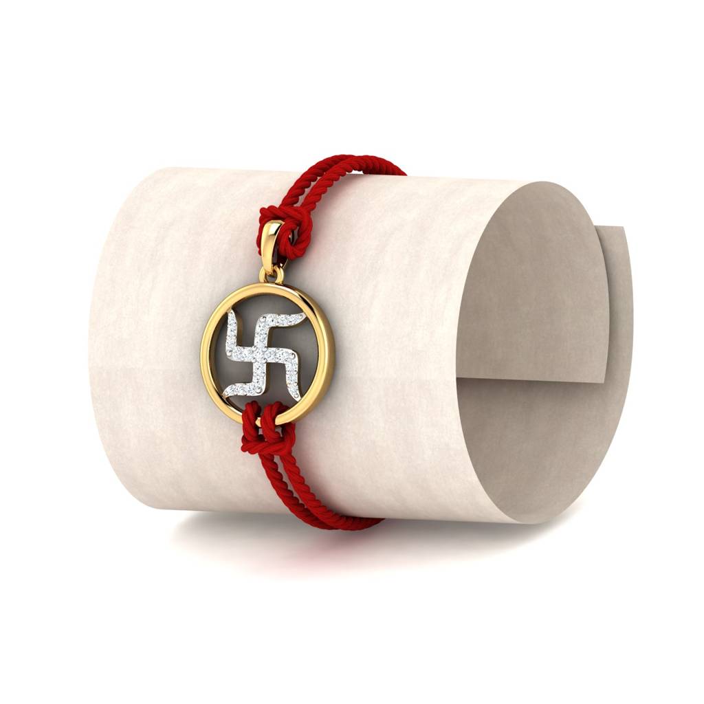Kuberbox Yellow Gold Swastika Gold Rakhi Cum Pendant : RA2098