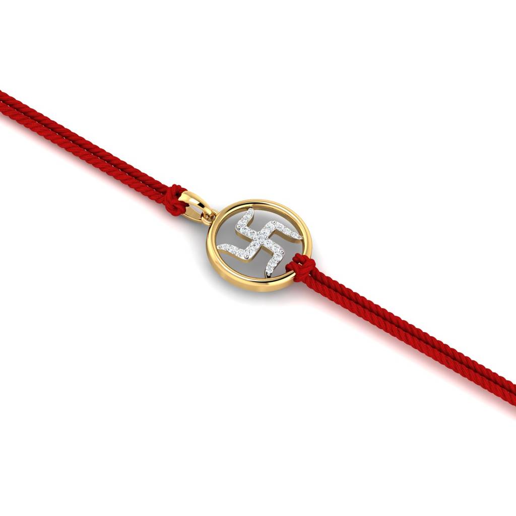 Eternz Certified Jewellery - KuberBox Yellow Gold Swastika Gold Rakhi Cum Pendant