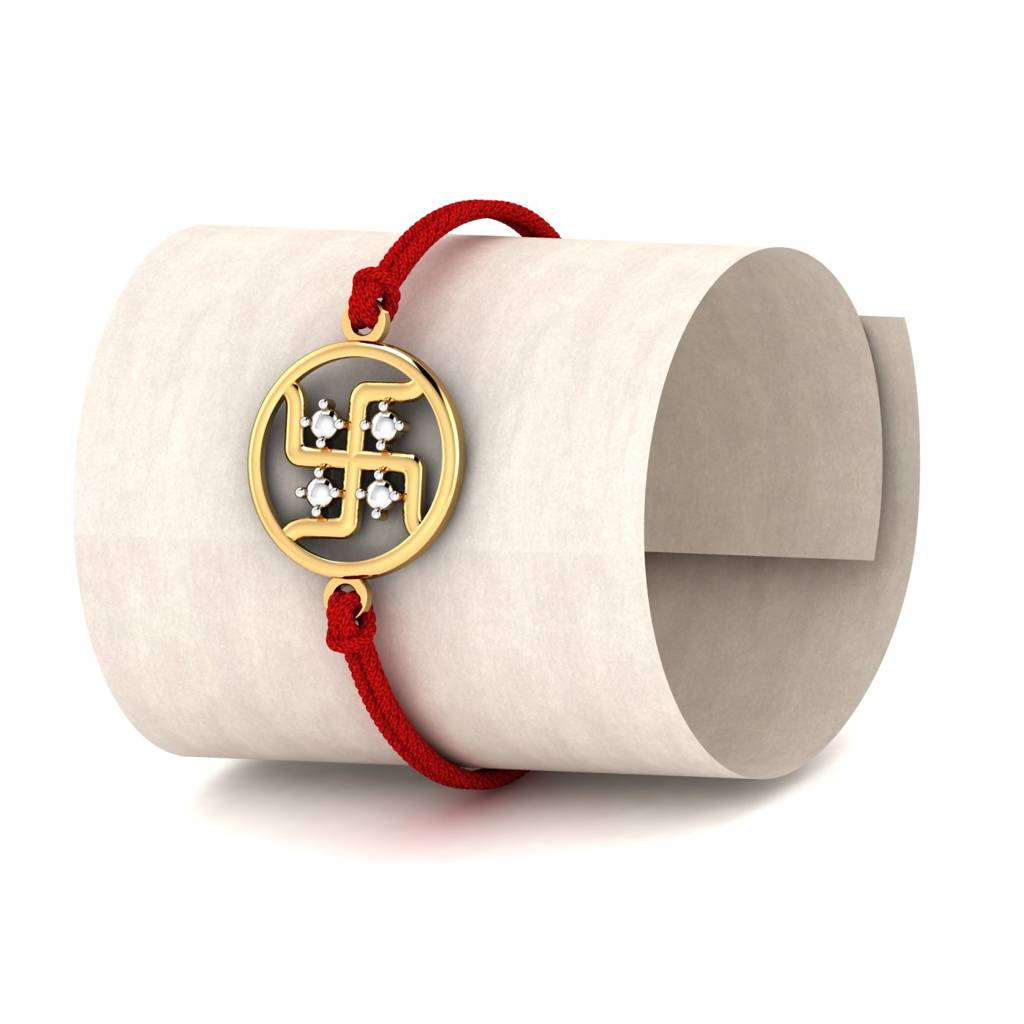 Kuberbox Yellow Gold Beaded Swastik Gold Rakhi : RA9003