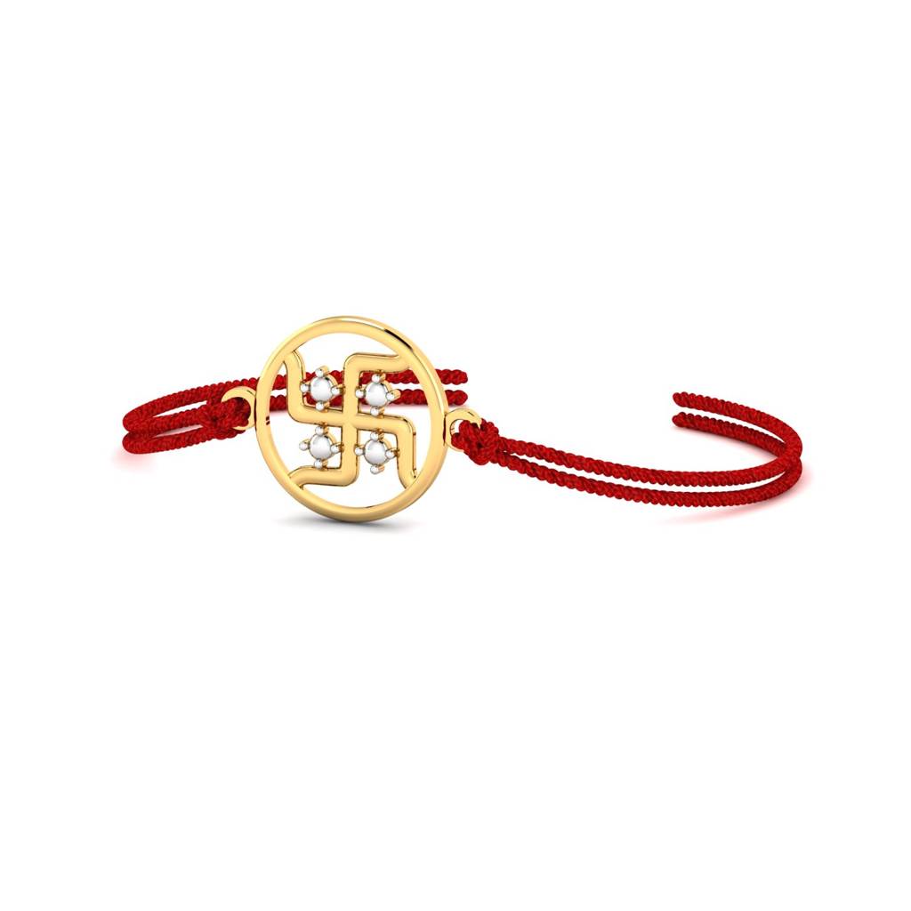 Kuberbox Yellow Gold Beaded Swastik Gold Rakhi : RA9003