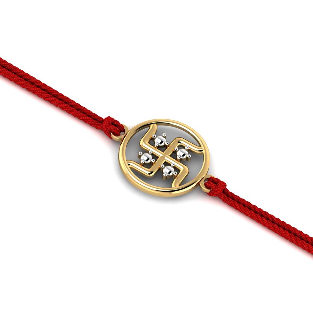 Eternz Certified Jewellery - KuberBox Yellow Gold Beaded Swastik Gold Rakhi