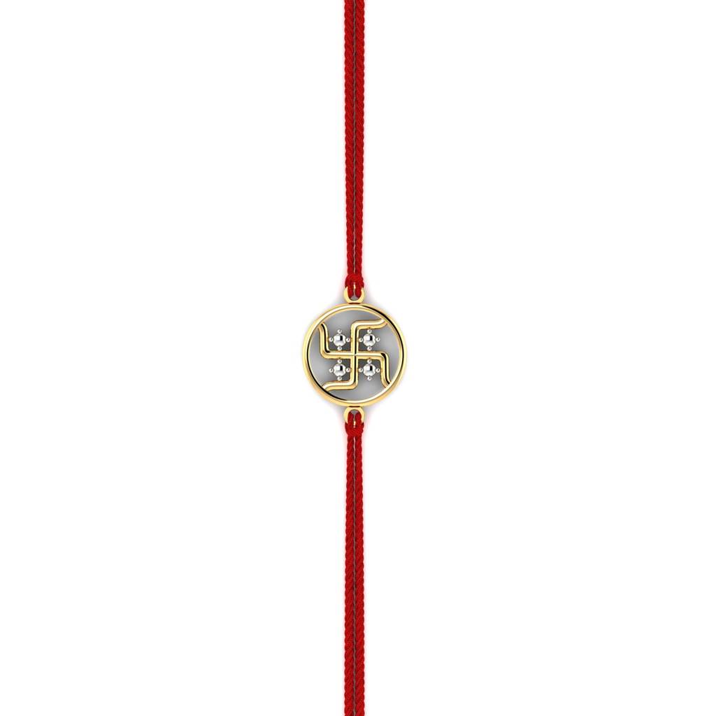 Kuberbox Yellow Gold Beaded Swastik Gold Rakhi : RA9003