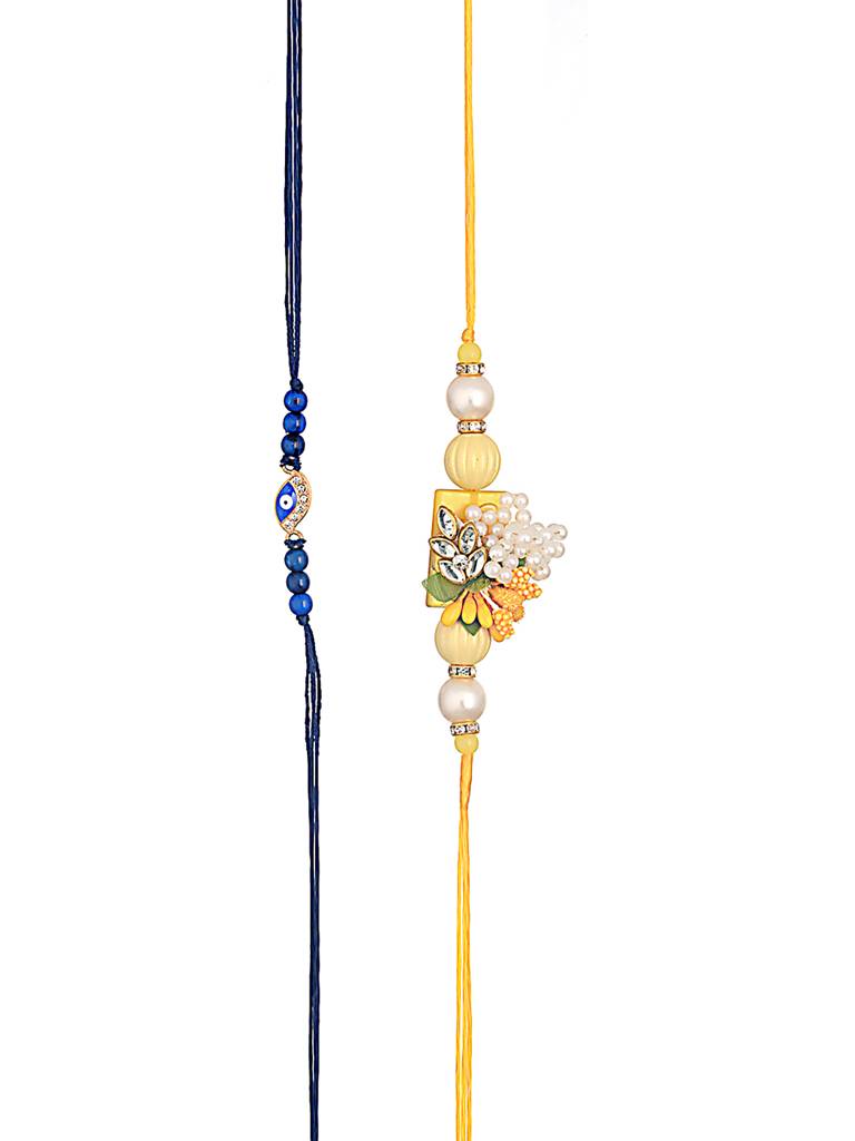 Set Of 2 Floarl & Evil Eye Beaded Thread Rakhi : RAK-JS24-HI0031