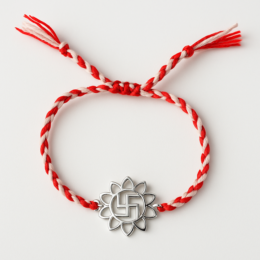 925 Silver Swastik Flower Rakhi : RAKHI-06