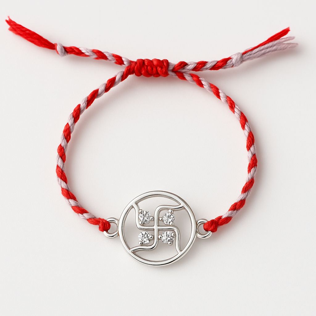 925 Silver Swastik Diamond Rakhi : RAKHI-18