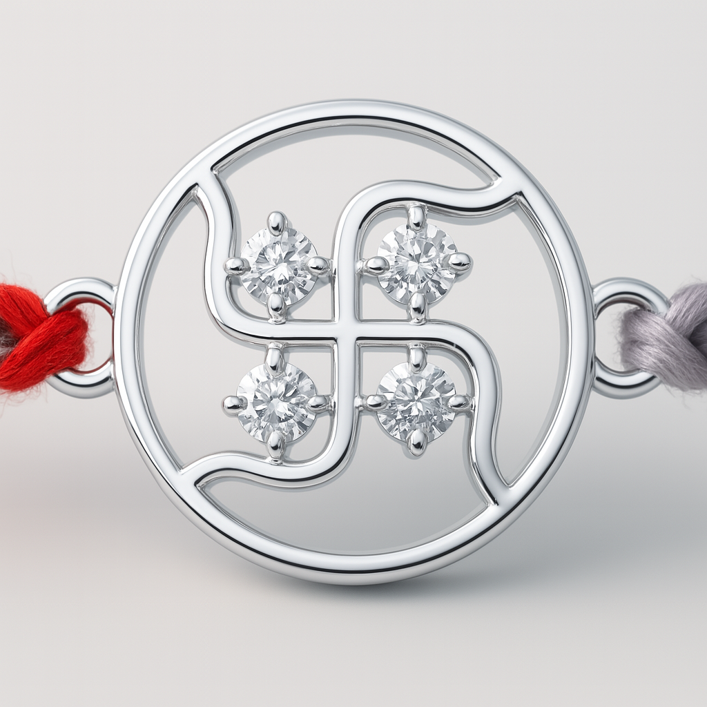 925 Silver Swastik Diamond Rakhi : RAKHI-18