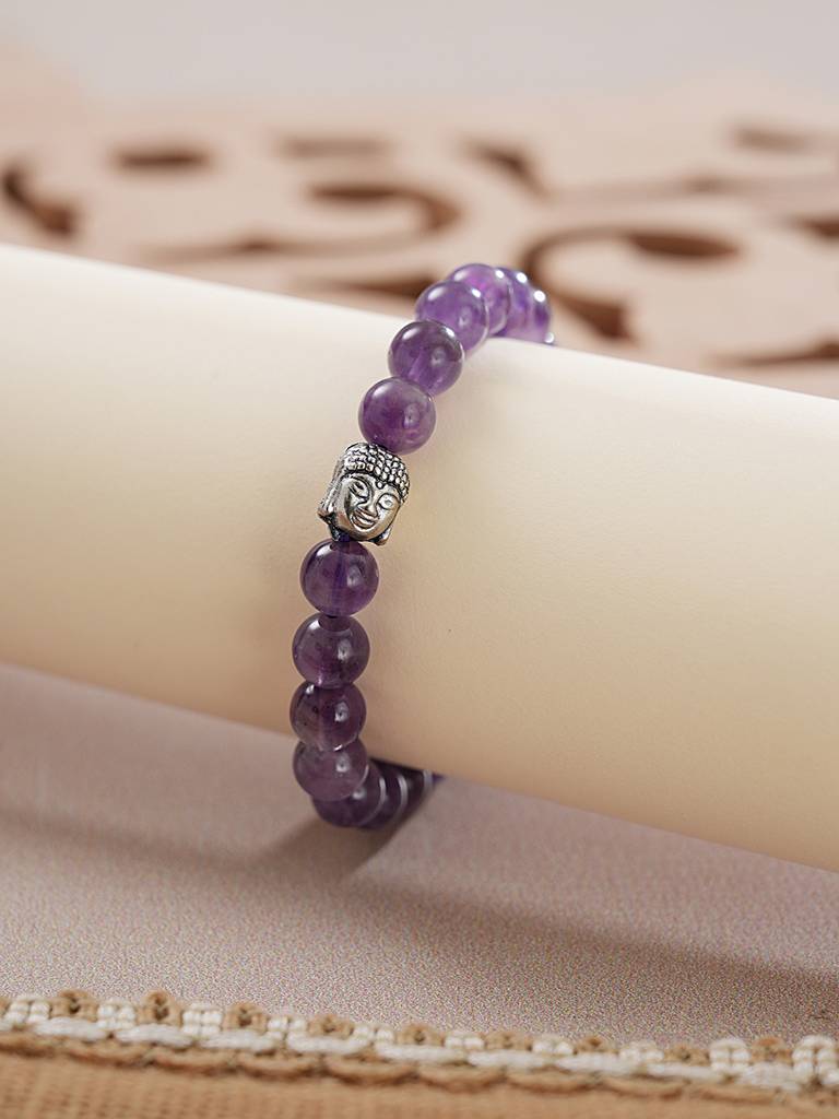 Natural Amethyst Stone Bead Bracelet For Positive Energy & Balance : STBR8222