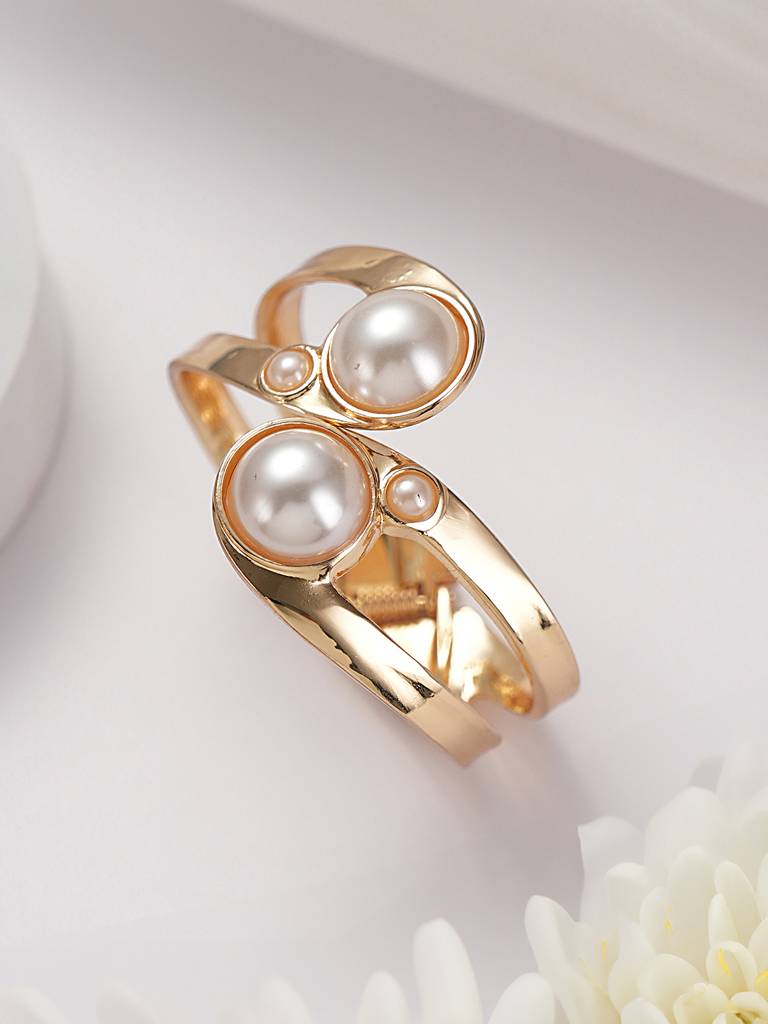 Anti-Tarnish18K Gold Plated Pearl Studded Cuff Bangle Bracelet : STBR8103