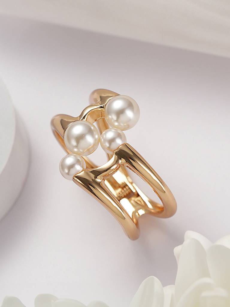 Anti-Tarnishgold Plated Big Pearl Studded Cuff Kada Bracelet : STBR8098