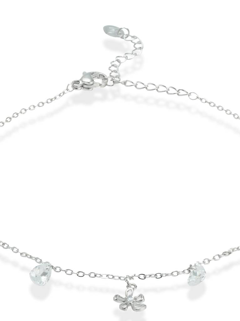 Daisy Â Silver Anklet With Petal And Drop Charms : ANK-005