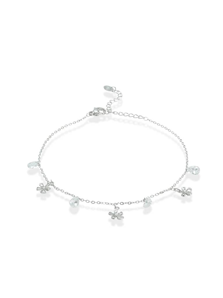 Daisy Â Silver Anklet With Petal And Drop Charms : ANK-005
