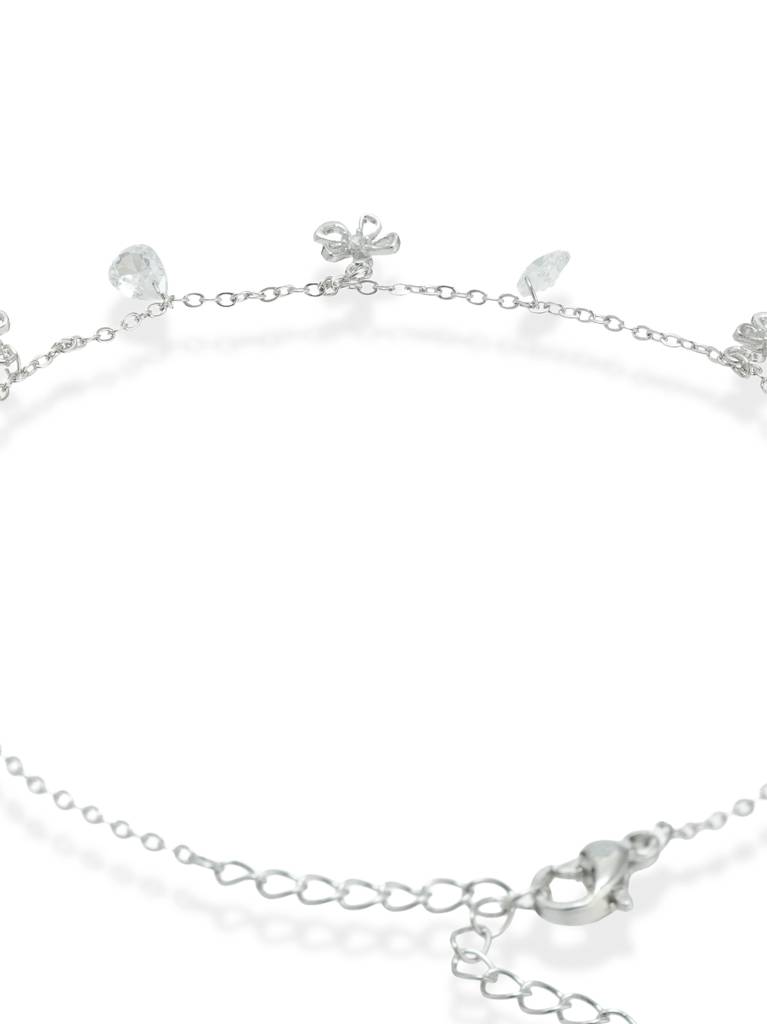 Daisy Â Silver Anklet With Petal And Drop Charms : ANK-005