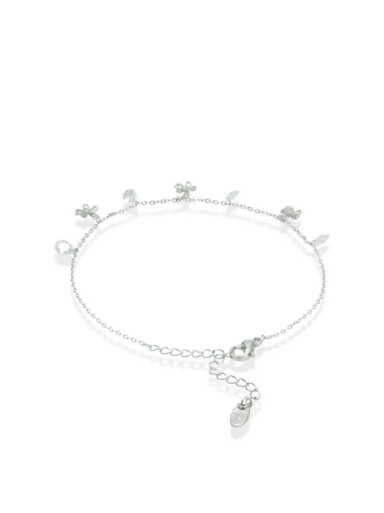 Daisy Â Silver Anklet With Petal And Drop Charms : ANK-005