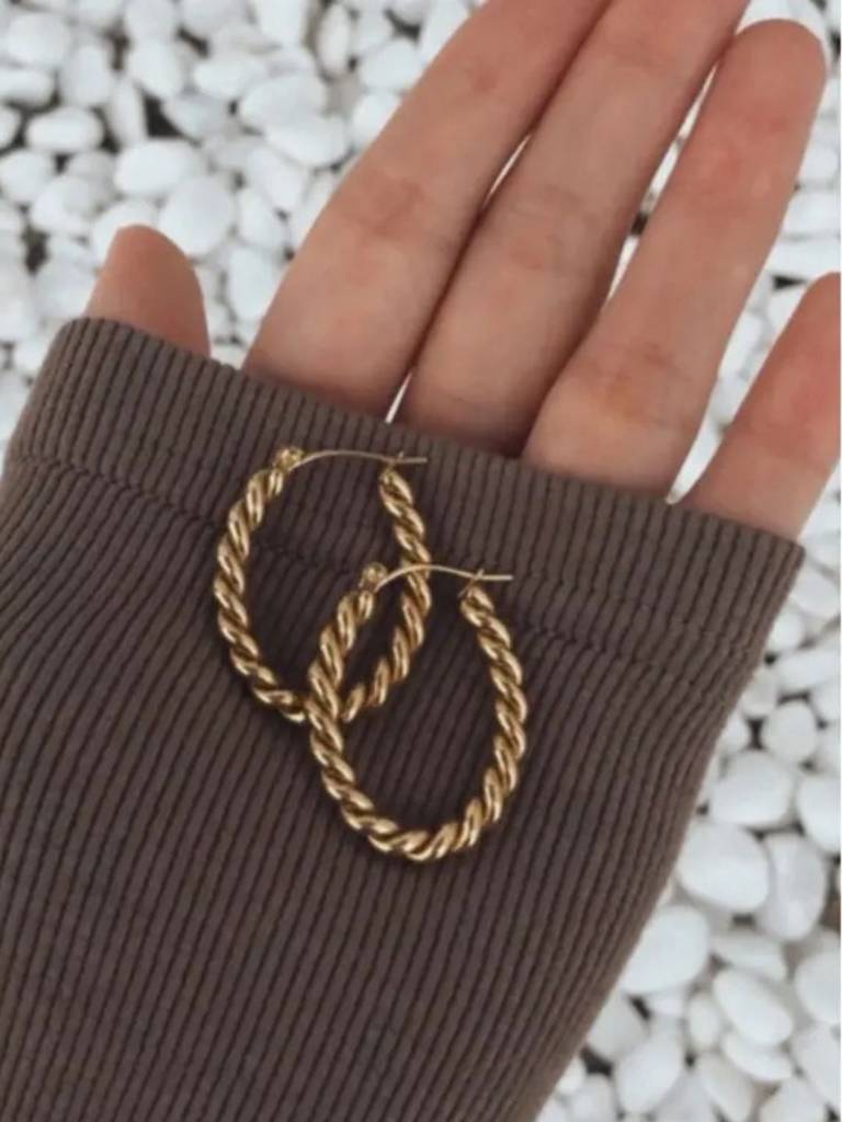 Twisted Golden Chunky Hoop Earrings : RB-60E