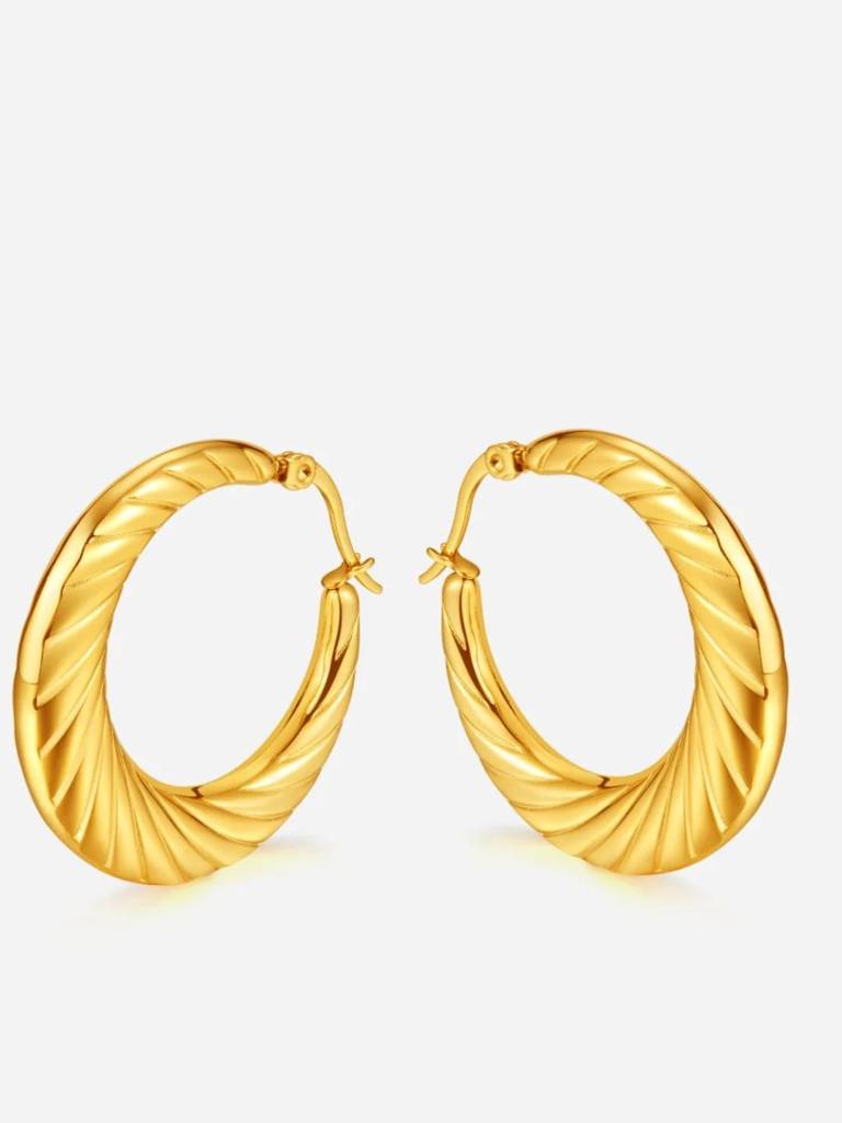 Twist Croissant Hollow Hoop Earrings : RB-60G