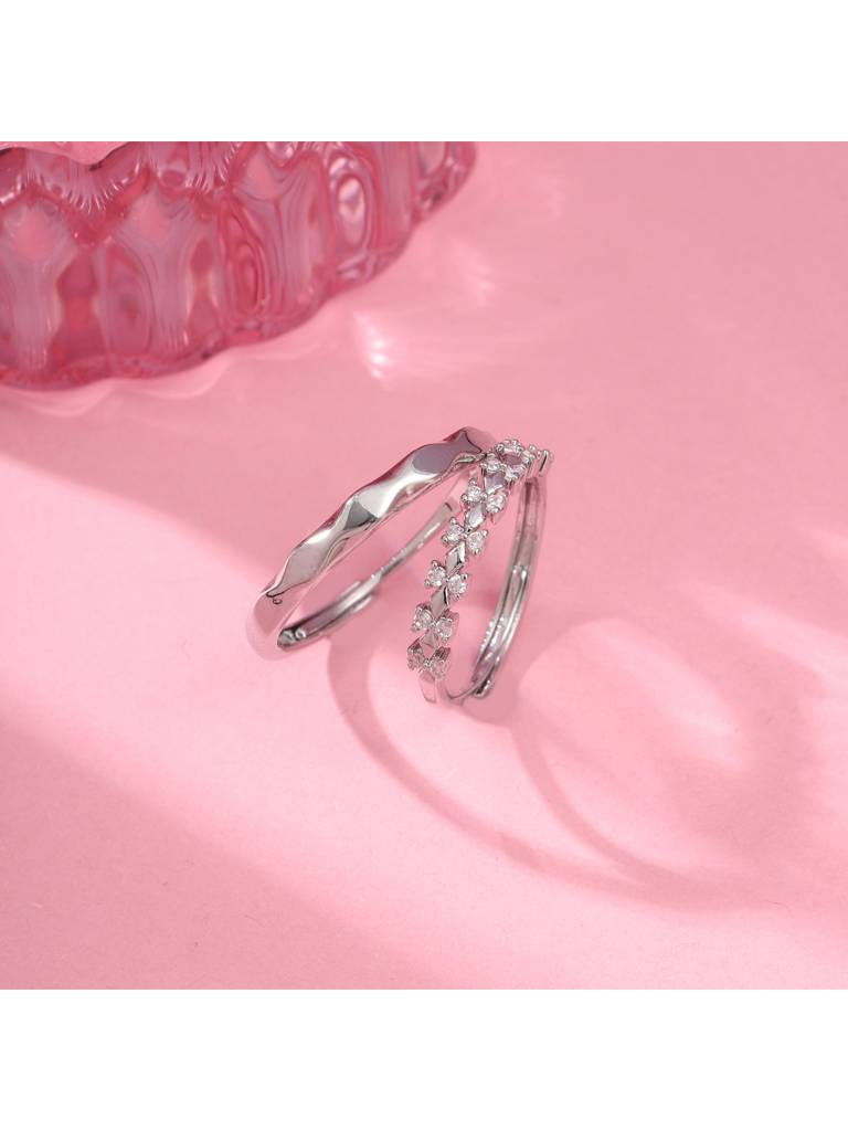 Silver Echo Him & Her Ring For Girlfriend & Boyfriend : RC24349-S