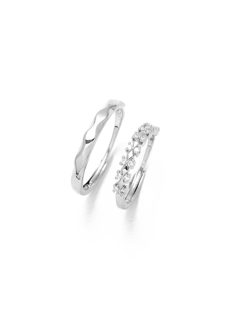 Silver Echo Him & Her Ring For Girlfriend & Boyfriend : RC24349-S