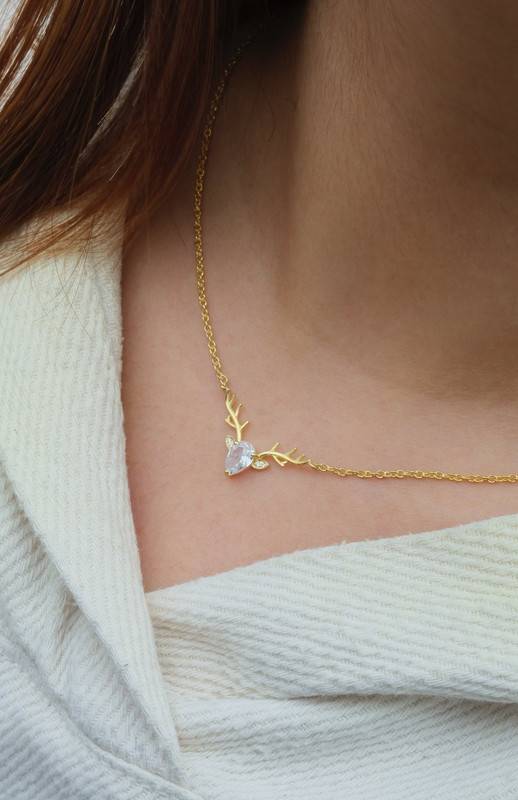Reindeer Necklace In Sterling Silver With Gold Vermeil | Festive Christmas Jewelry : ReindeerNecklace