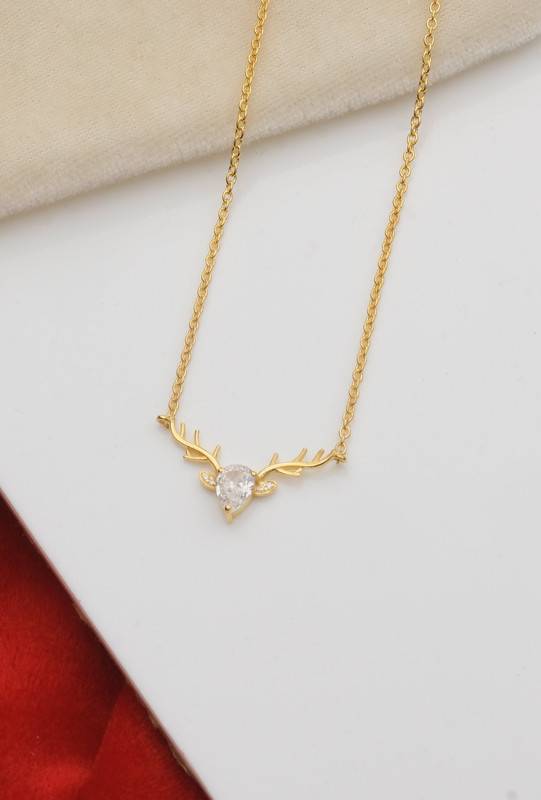 Reindeer Necklace In Sterling Silver With Gold Vermeil | Festive Christmas Jewelry : ReindeerNecklace