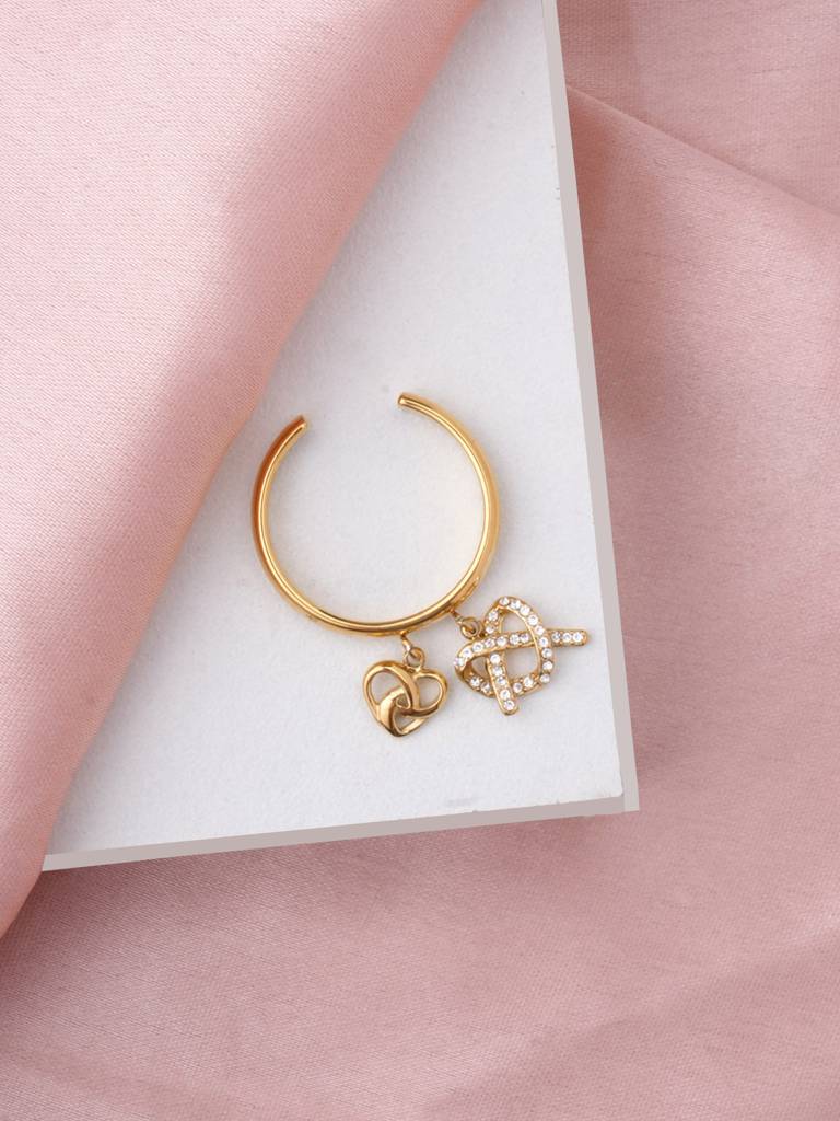 Dainty Dual Heart Knot Ring For Women - Waterproof & Anti-Tarnish : RG0093-A