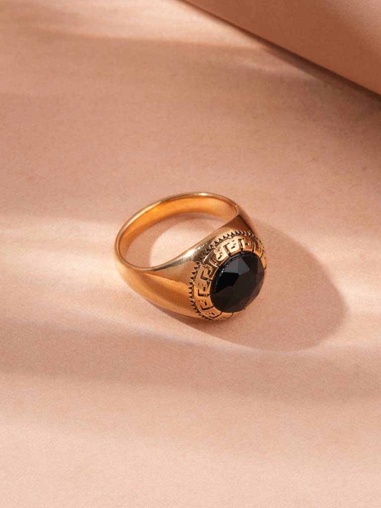 Bold Textured Black Signet Ring For Men - Waterproof & Anti-Tarnish : RG0122-9