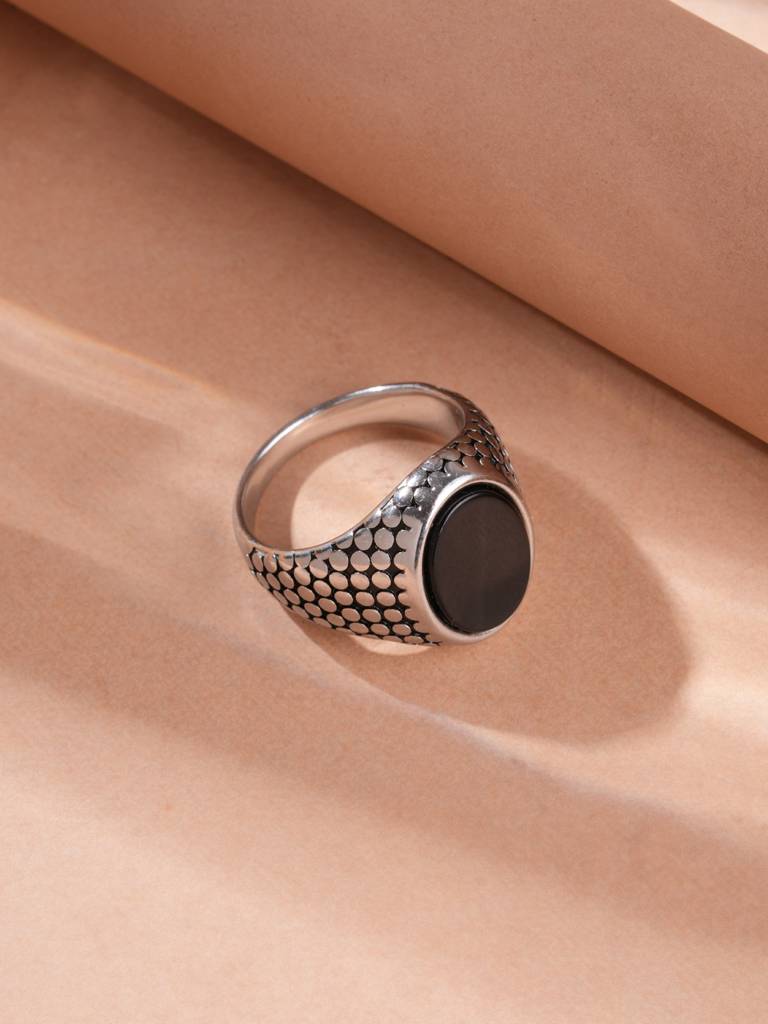 Serpent Style Onyx Ring For Men - Waterproof & Anti-Tarnish : RG0124-9