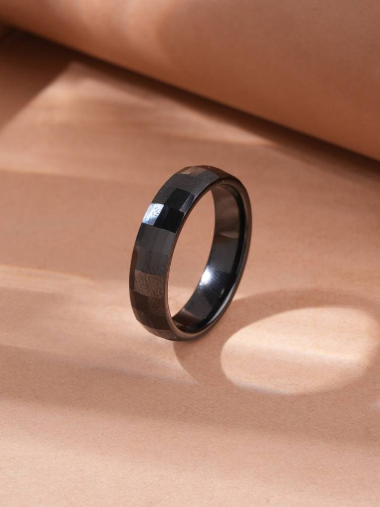 Facet Noir Angular Band Ring For Men - Waterproof & Anti-Tarnish : RG0143-9
