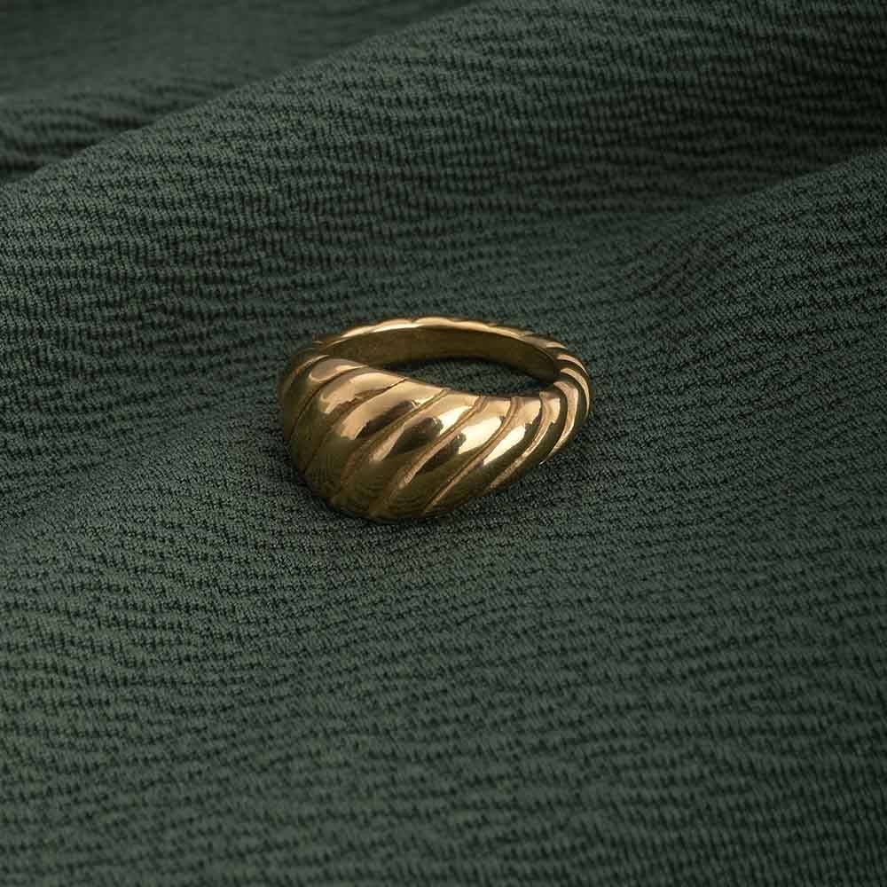 Gold-Plated Croissant Dome-Charm Finger Ring : RG095-5