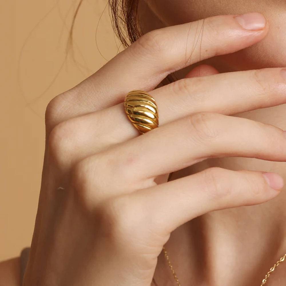 Gold-Plated Croissant Dome-Charm Finger Ring : RG095-5