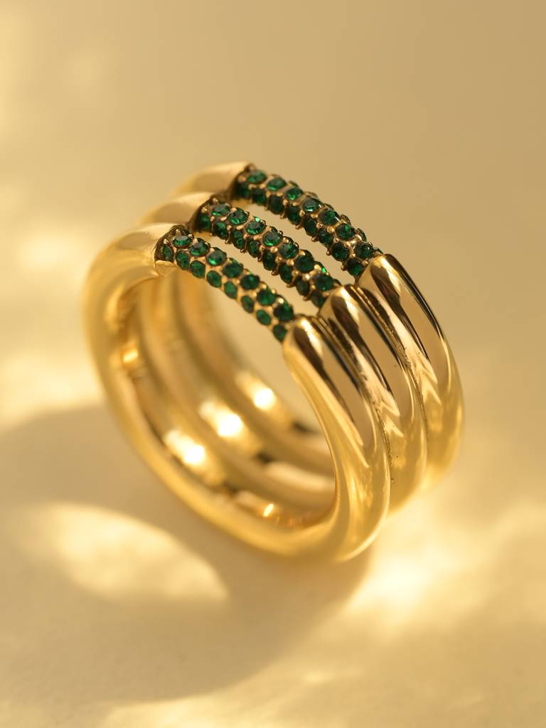 Demifine Emerald Layered Harmony Ring : RG225