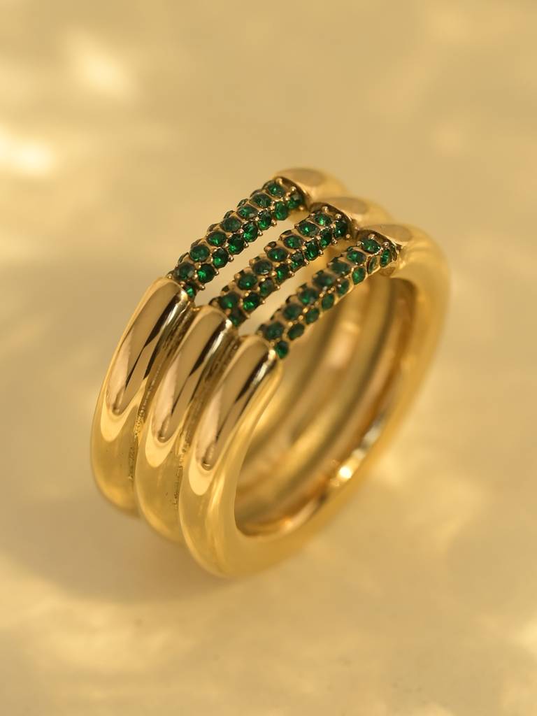 Demifine Emerald Layered Harmony Ring : RG225