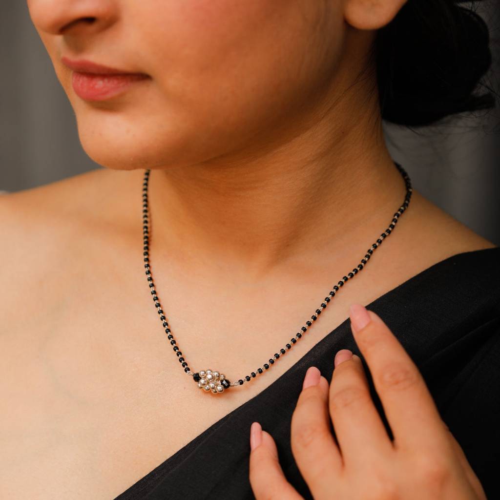 Silver Bead Black Spinel Chain Mangalsutra Sterling Silver Silver