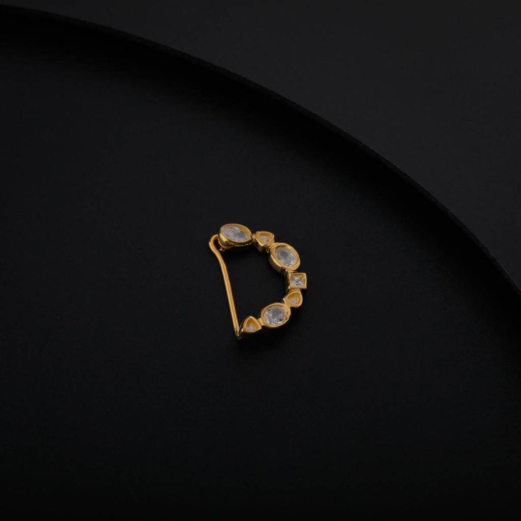 Small Cz Nath Stones  (Left, Clip On) |  92.5 Silver | 22K Gold P : Silver_Small_CZ_Nath_Stones_Gold_Plated_Left_Clip_on_Nov24