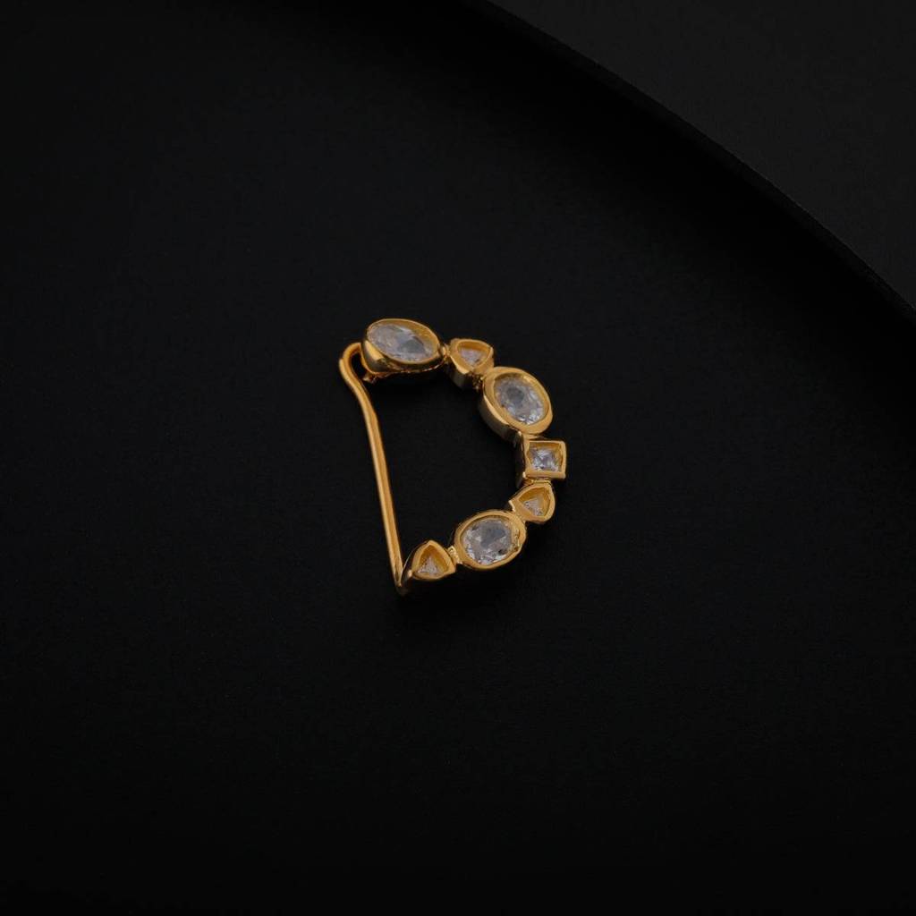 Small Cz Nath Stones  (Left, Clip On) |  92.5 Silver | 22K Gold P : Silver_Small_CZ_Nath_Stones_Gold_Plated_Left_Clip_on_Nov24
