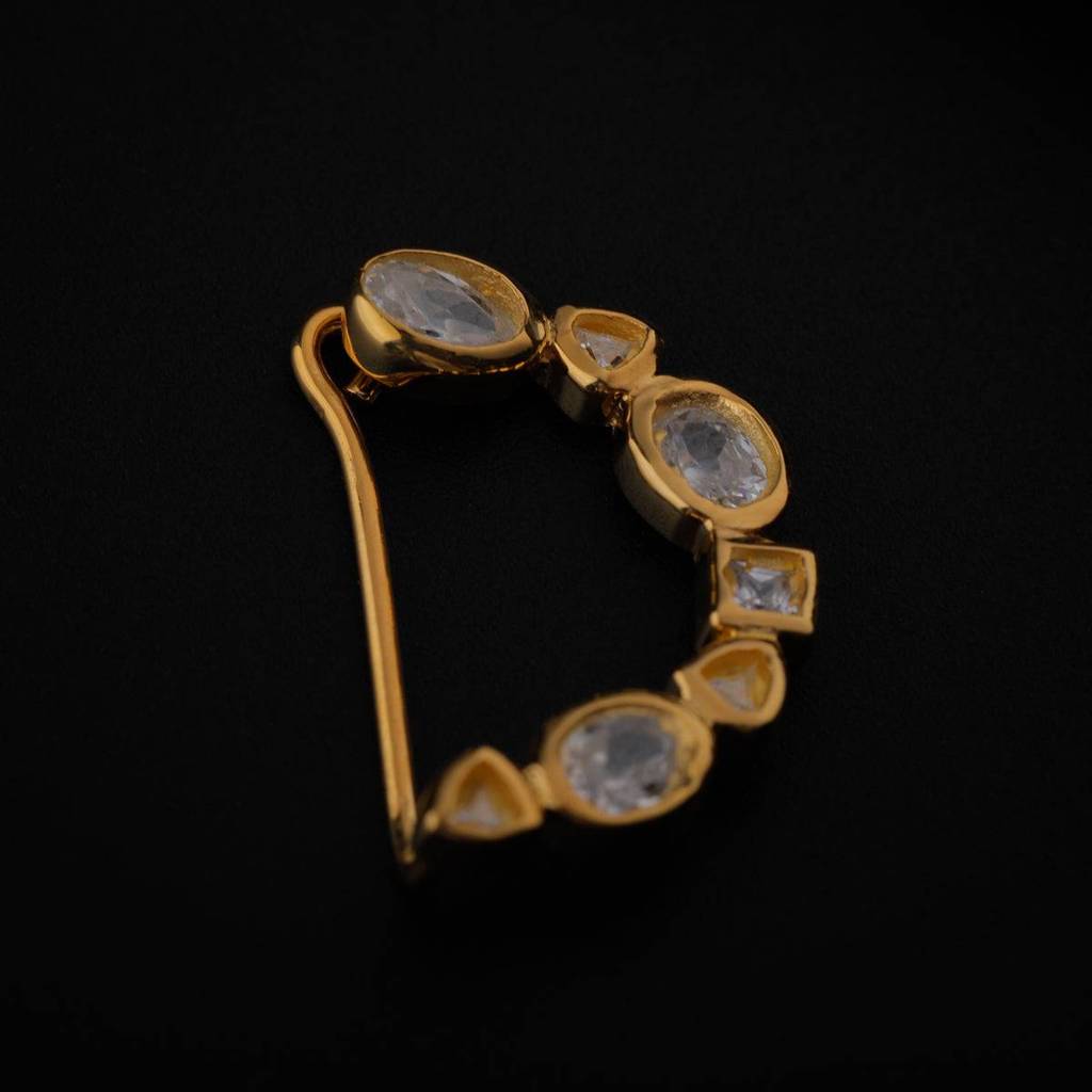 Small Cz Nath Stones  (Left, Clip On) |  92.5 Silver | 22K Gold P : Silver_Small_CZ_Nath_Stones_Gold_Plated_Left_Clip_on_Nov24