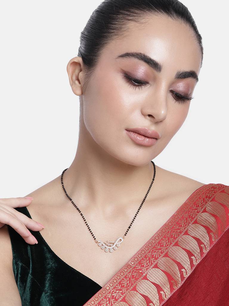 Rose Gold Plated Black Bead Mangalsutra Stylish And Lightweight Design : RGMS18SAaranya