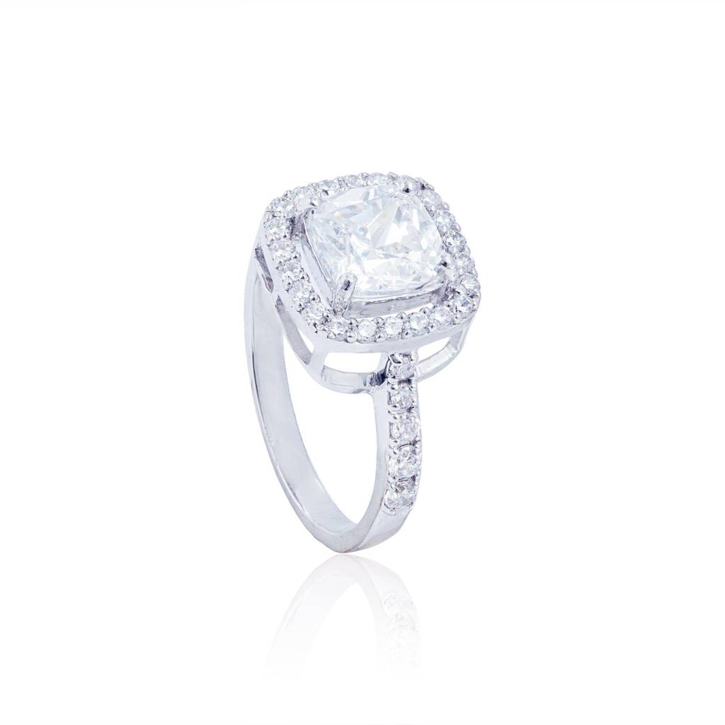 Cushion Halo Solitaire Ring