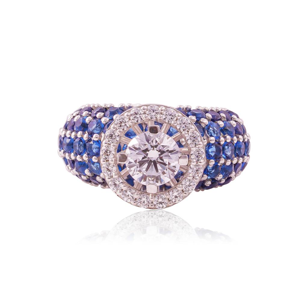 Radient Gemstone Crown Ring : RGS-069-BL
