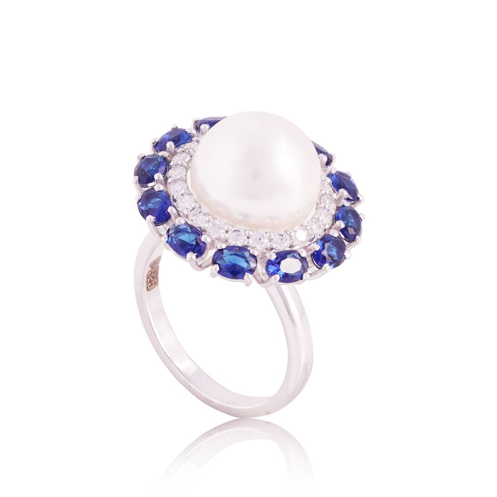 Pearl Crown Ring : RGS-104-W-BL