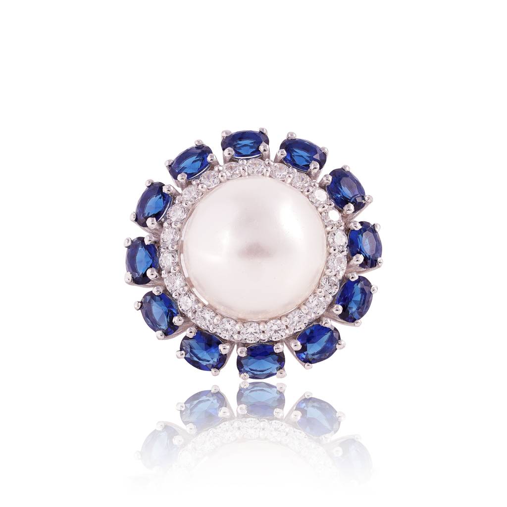 Pearl Crown Ring : RGS-104-W-BL