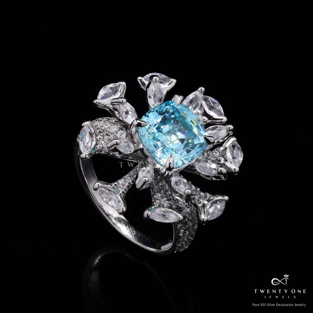 Premium Hydro Aquamarine And Marquise Diamond Mindi Ring : TR3242