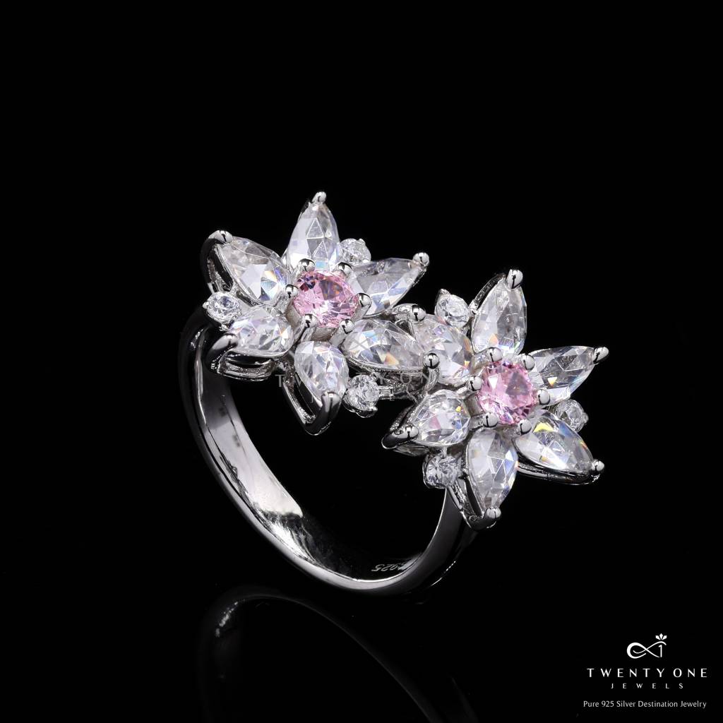 Premium Pink Diamond And Drop Solitaire Mars Ring On Pure 925 Silver : TR3243