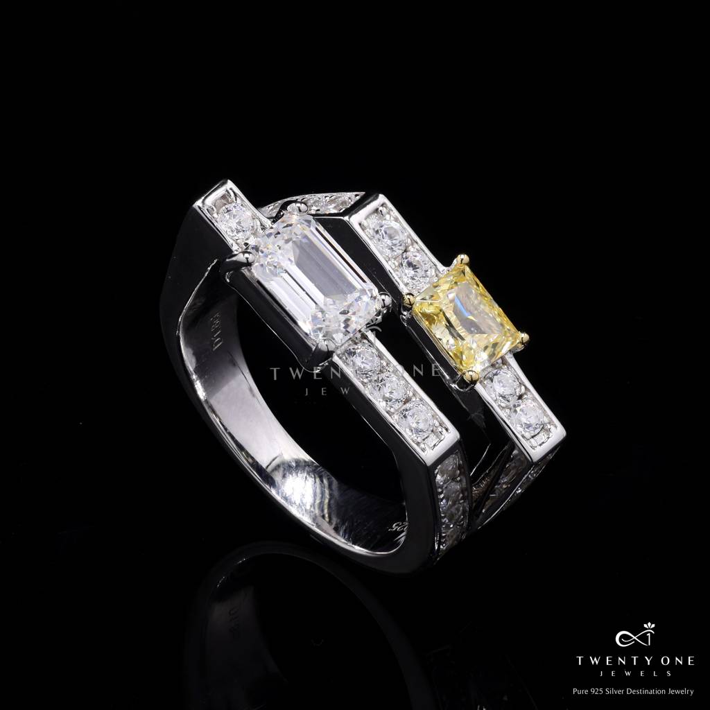 Premium 2 Line Hydro Yellow Sapphire Daisy Ring On Pure 925 Silver : TR3245