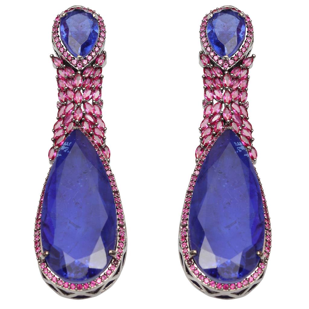Deep Purple Doublet Danglers Embellished With Sparkling Cubic Zirconia. : RI-ER-01-PURPLEPINK