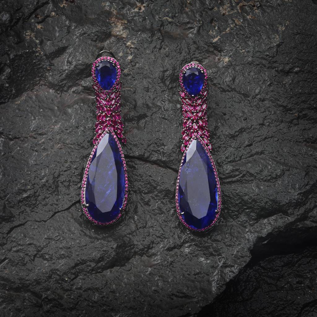Deep Purple Doublet Danglers Embellished With Sparkling Cubic Zirconia. : RI-ER-01-PURPLEPINK