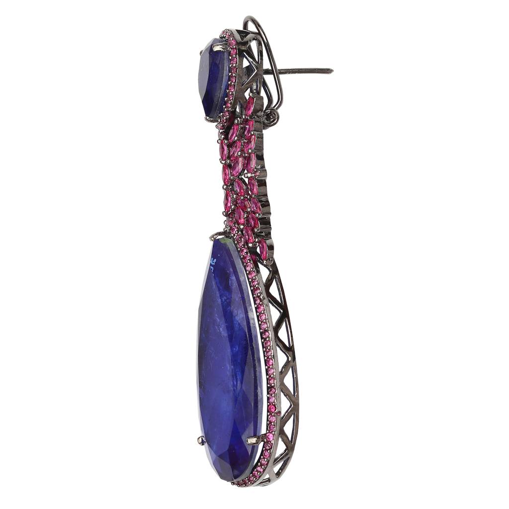Deep Purple Doublet Danglers Embellished With Sparkling Cubic Zirconia. : RI-ER-01-PURPLEPINK