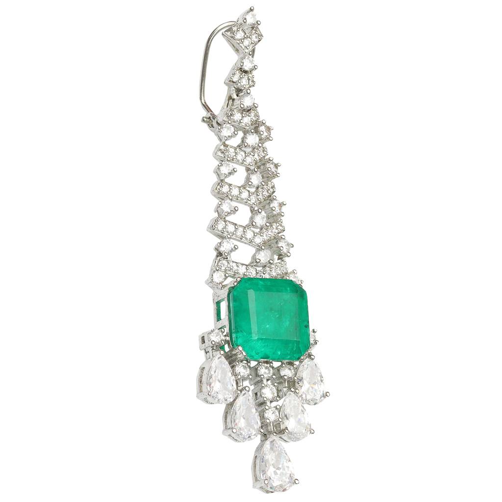Emerald Green Doublet Danglers With Cubic Zirconia : RI-ER-29-GREEN